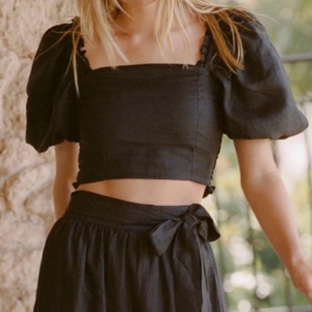 Jason Wu Puff Sleeve Cropped Smocked Peasant Blouse Top Size Medium NWOT